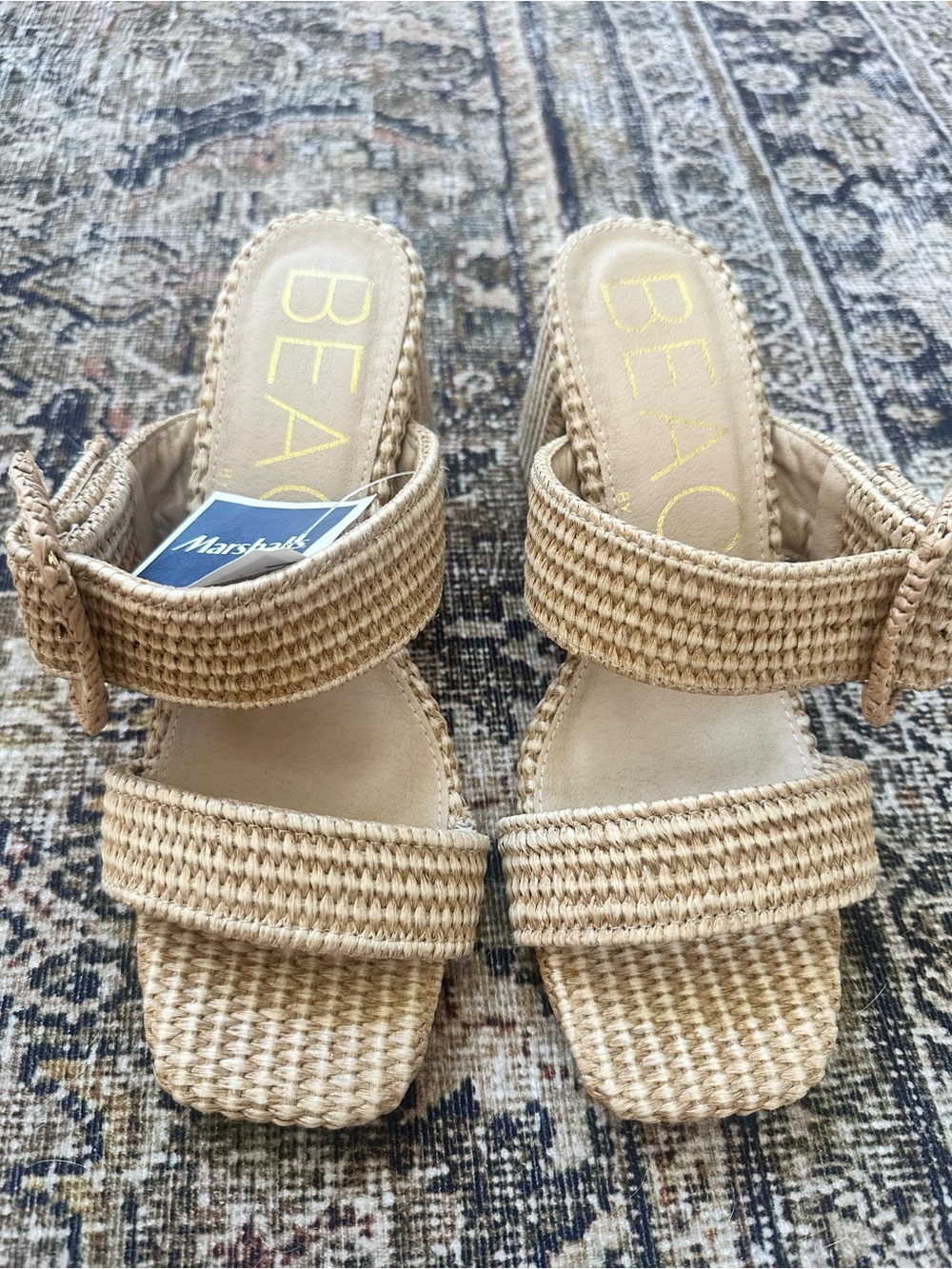 Beach by Matisse Women's Woven Tan Block Heel Sandals - Picture 5 of 6